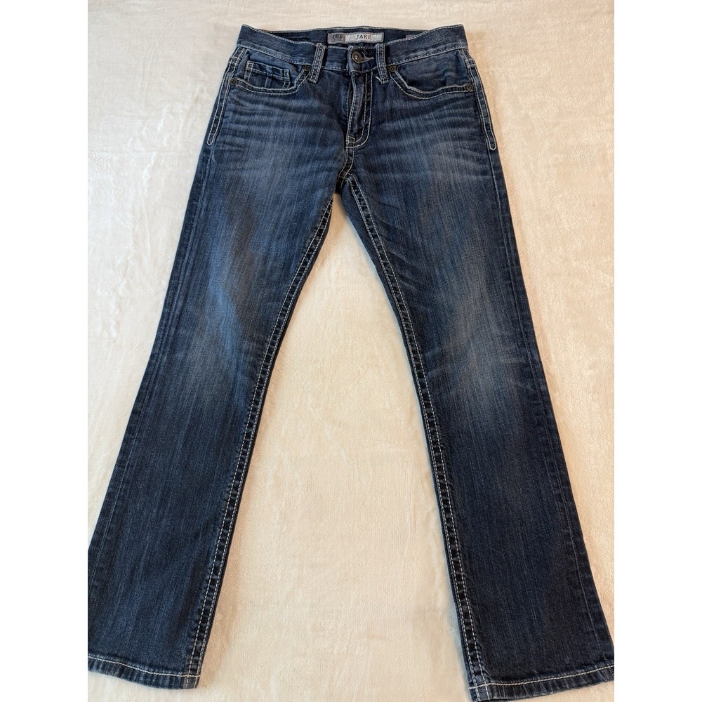 BKE Jake Jeans Mens 29S Slim Straight Medium Wash Distressed Buckle Denim